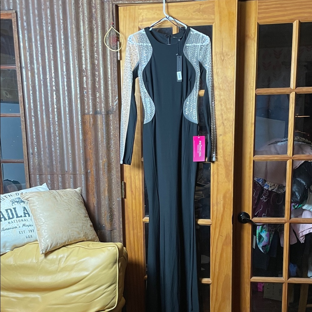 PromGirl, SYMPHONY Black Dress with SHEER Silver Accents, Size S